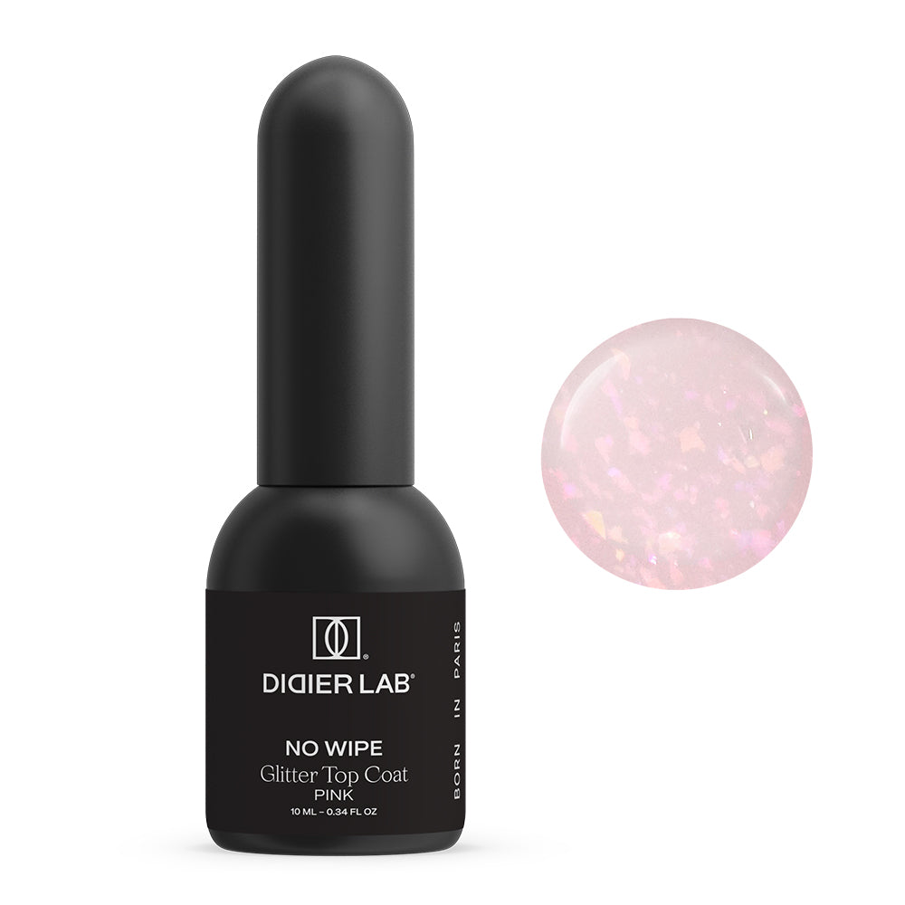 Didier Lab Top Coat Glitter No Wipe glitteres fedőlakk, Pink, 10ml