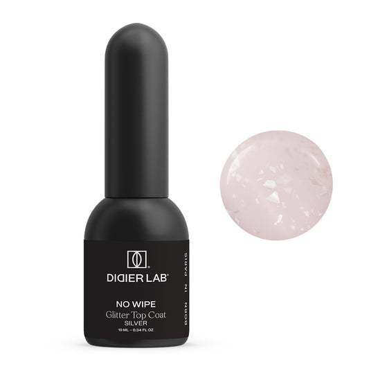 Didier Lab Top Coat Glitter No Wipe glitteres fedőlakk, Silver, 10ml